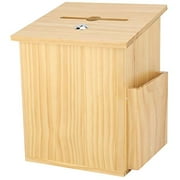 Finished Natural Wood Charity Donation & Suggestion Box Office Ballot Box with Pocket Comes with Locking Hinged Lid for Table Or Counter-top use (Natural Wood)