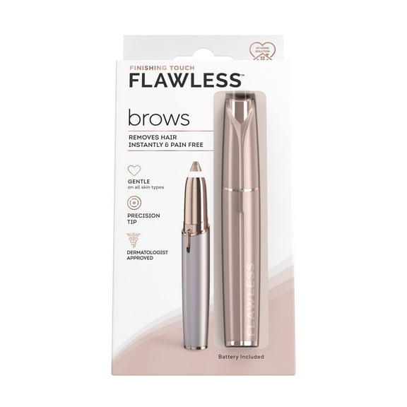 Finishing Touch Flawless Brows Eyebrow Hair Remover for Women, Electric Eyebrow Razor for Women with LED Light for Instant and Painless Hair Removal, Blush & Rose Gold