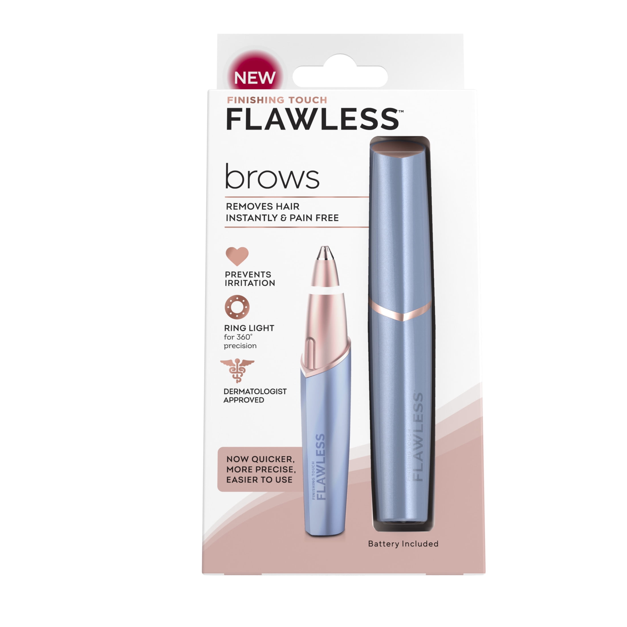 Finishing Touch Flawless Brows Eyebrow Hair Remover for Women, Electric Eyebrow Razor for Women with LED Light for Instant and Painless Hair Removal, Parisian Blue