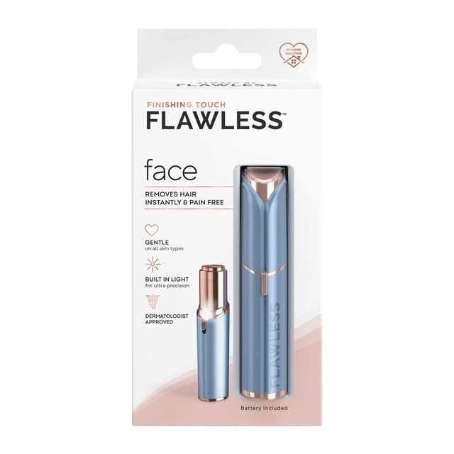 Finishing Touch Flawless Facial Hair Remover for Women, Electric Razor with LED Light, Blue