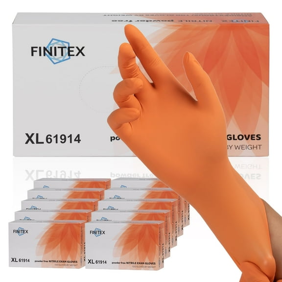 FINITEX Nitrile Disposable Gloves, Orange, Latex-Free, Powder-Free, XL, 1000 Count