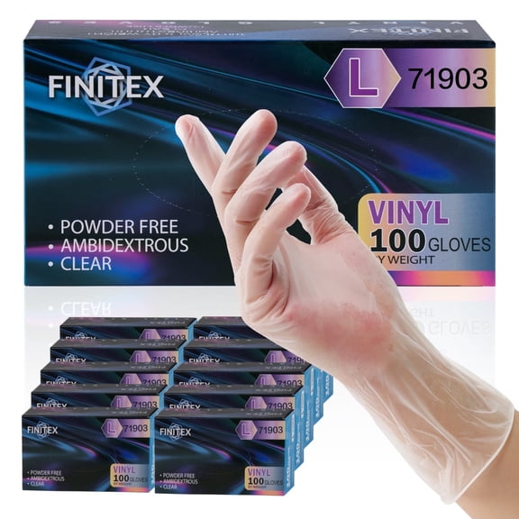 FINITEX 4.5 Mil Puncture Resistant Latex-Free Vinyl Disposable Gloves, Large, 1000 Count