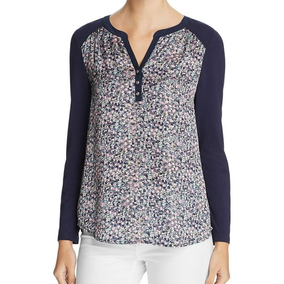 Finity Womens Abstract Henley Shirt, Blue, 10
