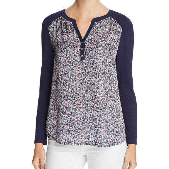 Finity Womens Abstract Henley Shirt, Blue, 10