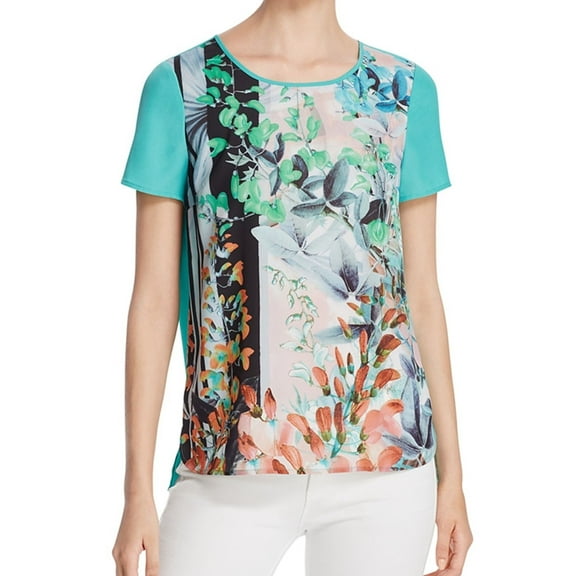 Finity Womens Sheer Printed Tunic Top Green 10