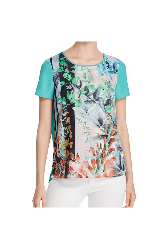 Womens Sheer Printed Tunic Top Green 10