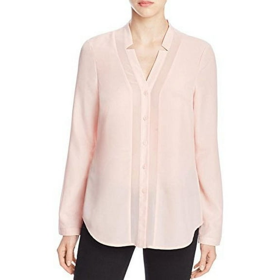 Finity Womens Hi-Low Long Sleeves Button-Down Top Pink 2