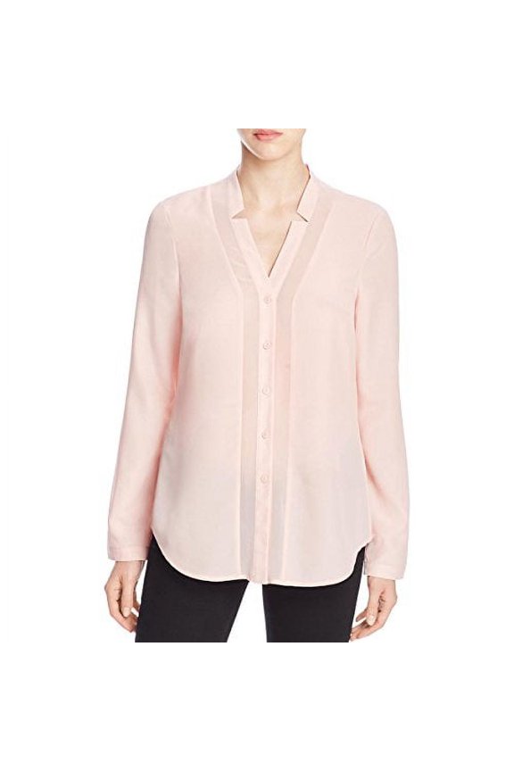 Womens Hi-Low Long Sleeves Button-Down Top Pink 2
