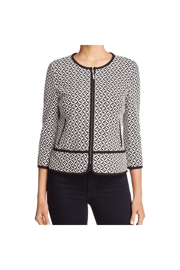 Womens Geometric Ponte Jacket, White, 8