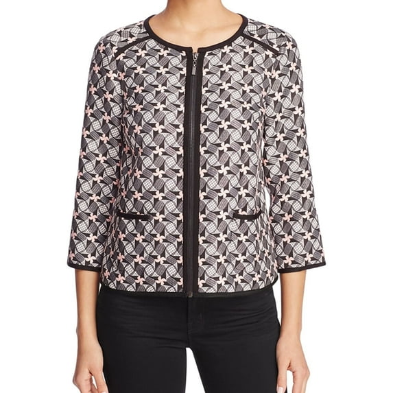 Finity Womens Geometric Ponte Jacket, Black, 8