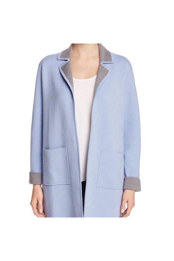 Womens Knit Pea Coat, Blue, Large