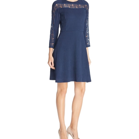 Finity Womens Lace Inset Shift Dress, Blue, 8