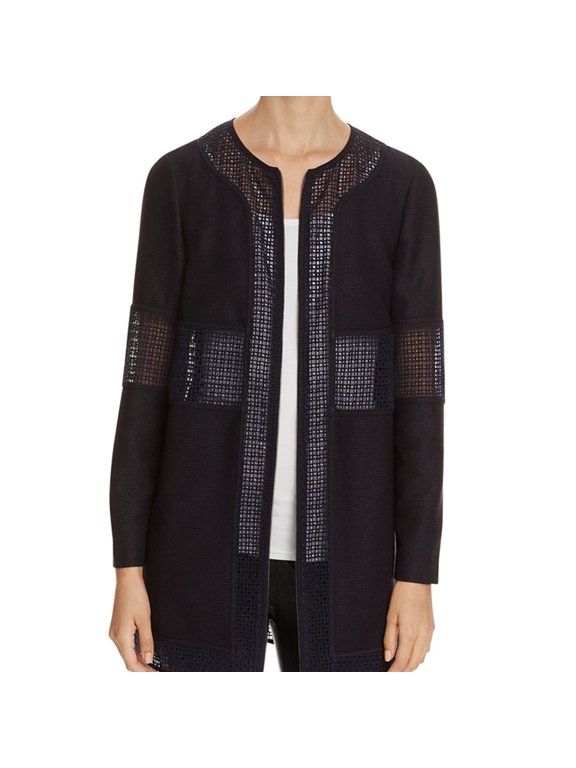 Womens Eyelet Long Basic Jacket Navy 8