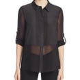 thumbnail image 1 of Finity Womens Mixed Media Button Up Shirt, Black, 10, 1 of 1