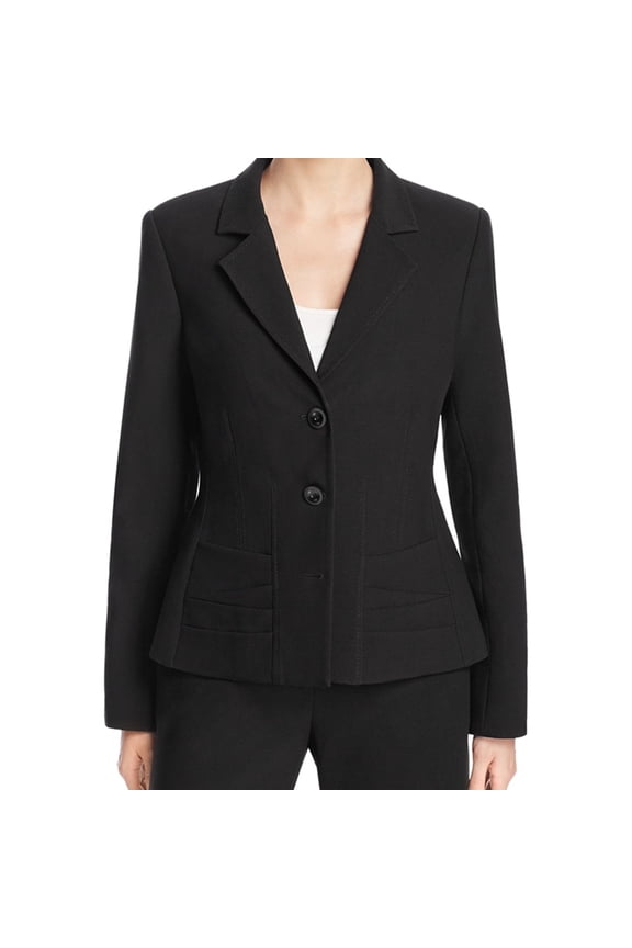 Womens Notch Lapel Two Button Blazer Jacket, Black, 4