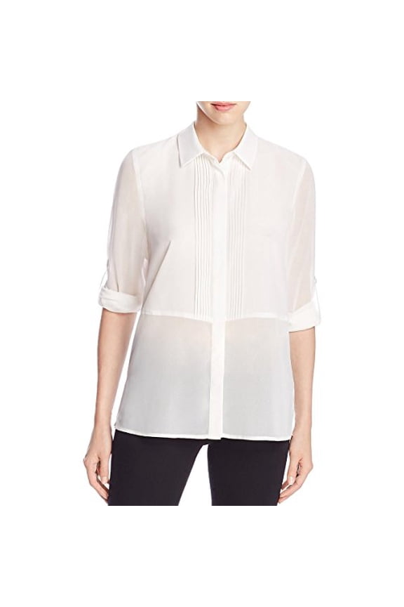 Womens Pintuck Button-Down Blouse White 10