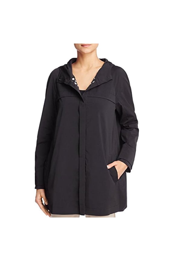 Womens Polka Dot Liner Button-Down Raincoat Black 8