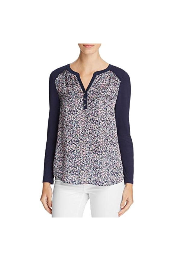 Womens Printed Knit Henley Top