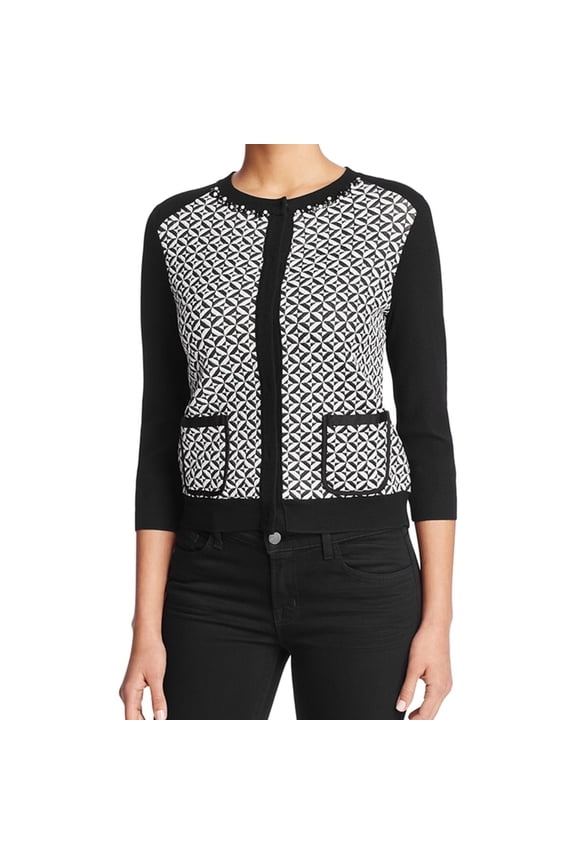 Womens Geometric Knit Sweater, Black, Large