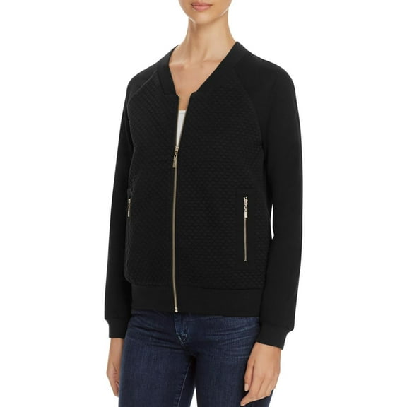 Finity Womens Quilted Glitter Bomber Jacket Black 6