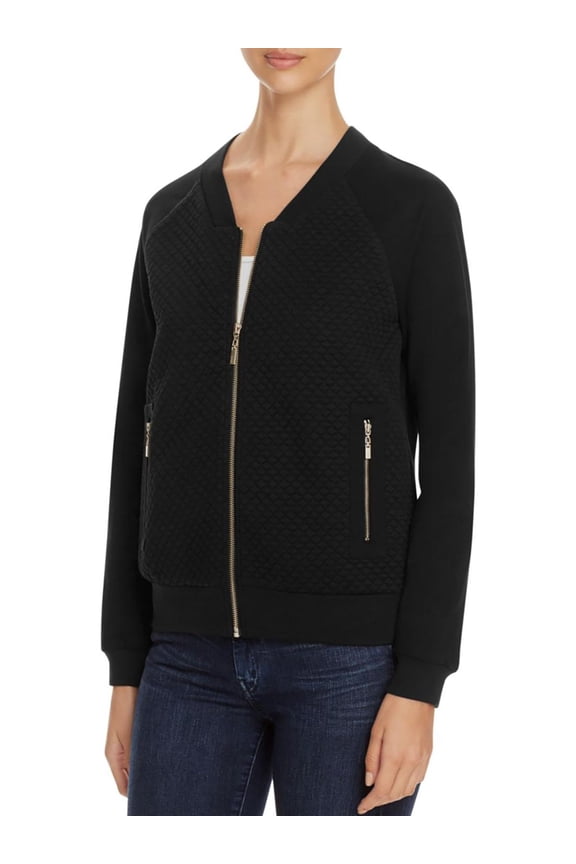 Womens Quilted Glitter Bomber Jacket Black 8