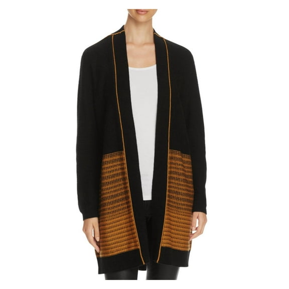 Finity Womens Ribbed Trim Long Sleeves Cardigan Sweater Black M