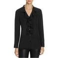 thumbnail image 1 of Finity Womens Ruffled Button Down Blouse, Black, 10, 1 of 3