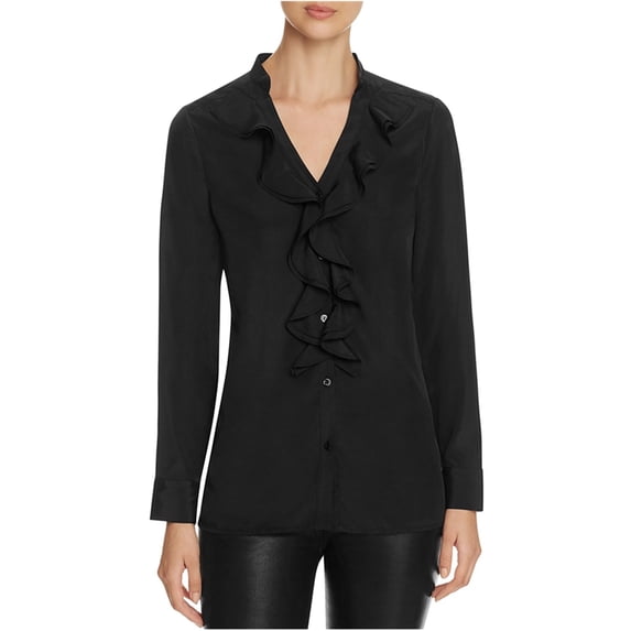 Finity Womens Button-Down Ruffled Blouse Black 8