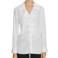 thumbnail image 1 of Finity Womens Ruffled Button Down Blouse, White, 10, 1 of 2