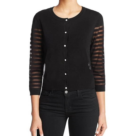 Finity Womens Sheer Cardigan Sweater, Black, Large