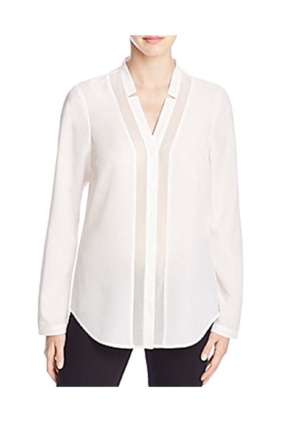 Womens Sheer Long Sleeves Button-Down Shirt White 10