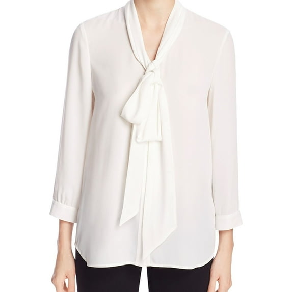 Finity Womens Tie Neck Button Up Shirt, White, 10