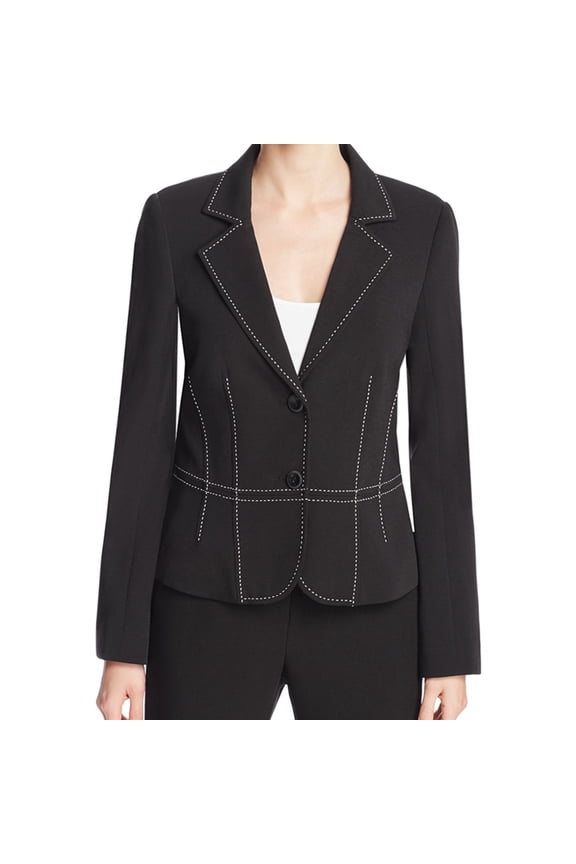 Womens Topstitched Two Button Blazer Jacket, Black, 8