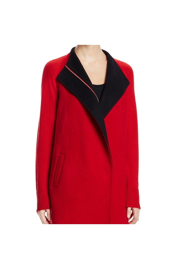 Womens Two Tone Pea Coat, Red, Medium