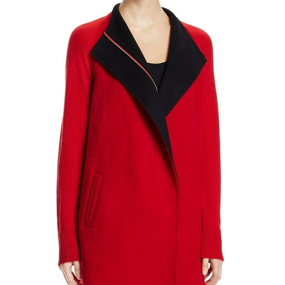 Finity Womens Two Tone Pea Coat, Red, Medium