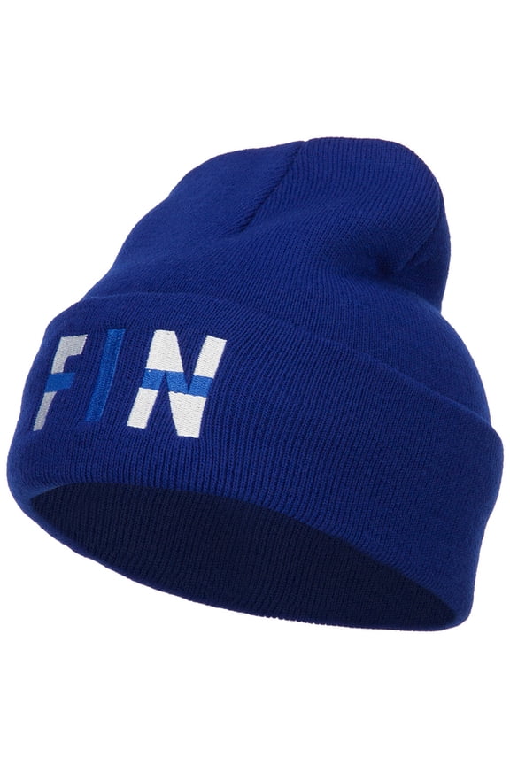 Finland FIN Flag Embroidered Long Beanie - Royal OSFM