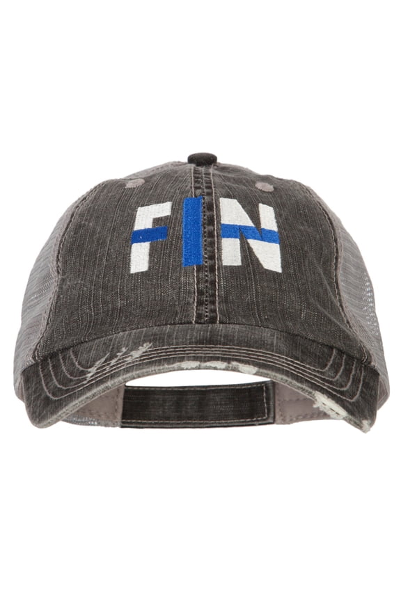 Finland FIN Flag Embroidered Low Profile Cotton Mesh Cap - Black OSFM