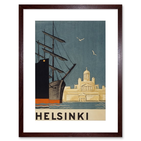Finland Helsinki Cathedral Ships Artwork Framed Wall Art Print 9X7 Inch