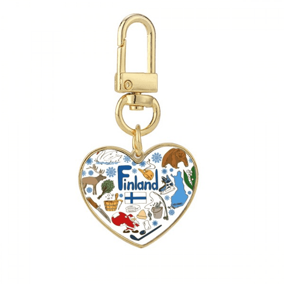 Finland Love Heart Landscap National Flag Gold Heart Keychain Metal Keyring Holder