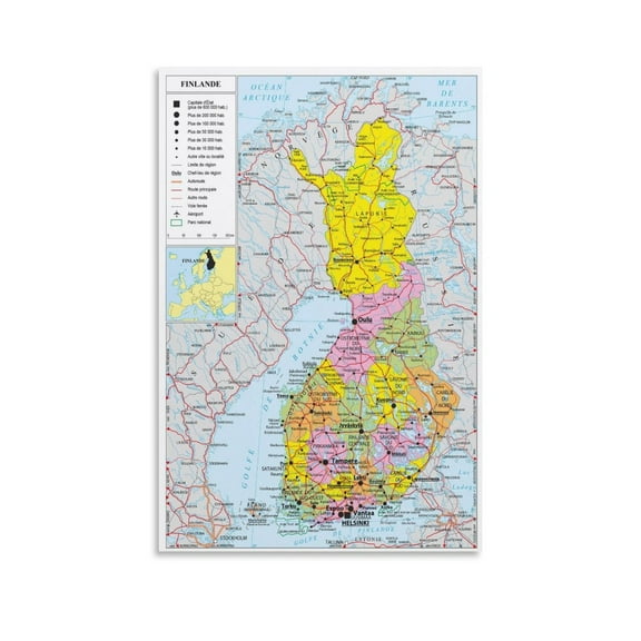 Finland Map Posters Room Aesthetic Poster Print Art Wall Painting Canvas Posters Gifts Modern Bedroom Decor 20x30inch(50x75cm)