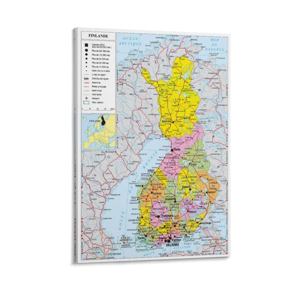 Finland Map Posters Wall Art Poster Scroll Canvas Painting Picture Living Room Decor Home 20x30inch(50x75cm)