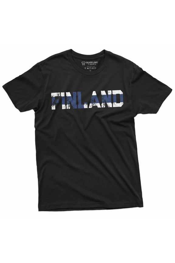 Finland T-Shirt Suomi Mens Tee Finnish Flag Coat Of Arms Tee Shirt (Large Black)