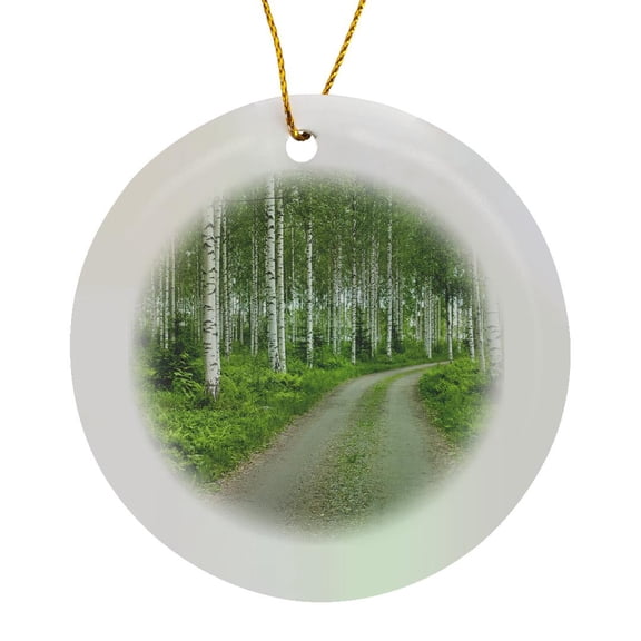 Finlandia, Savonlinna, Dirt Road In A Birches Forest, Circle Porcelain Ornament