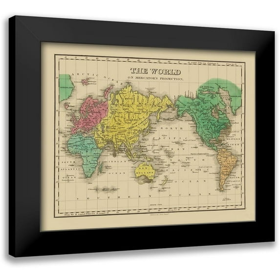 Finley 14x12 Black Modern Framed Museum Art Print Titled - Mercator Projection - Finley