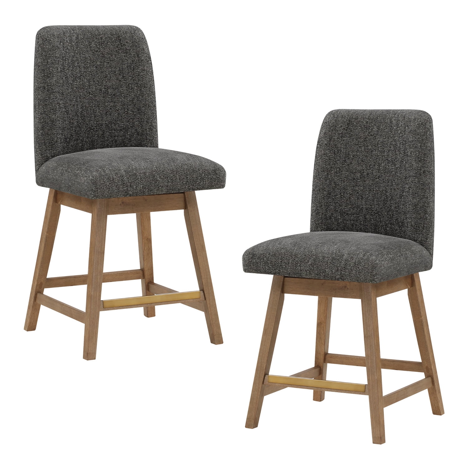Finley 26" Charcoal and Medium Oak Swivel Counter Stools with Metal Footrests