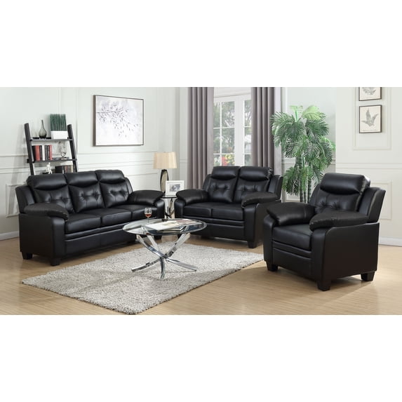 Coaster Finley 3-Piece Upholstered Padded Arm Tufted Sofa Set, Black