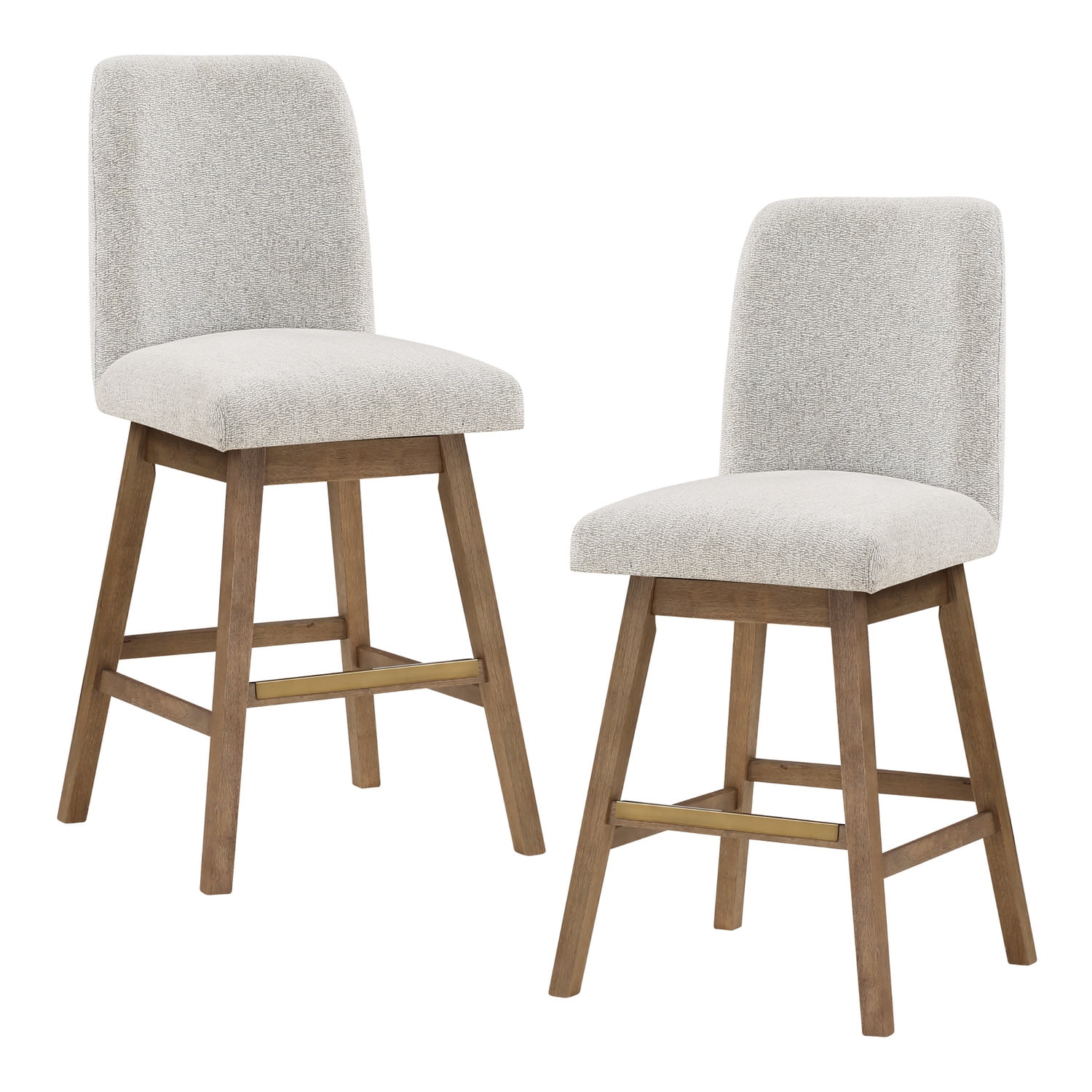 Finley 30" Beige Fabric and Oak Swivel Barstools, Set of 2
