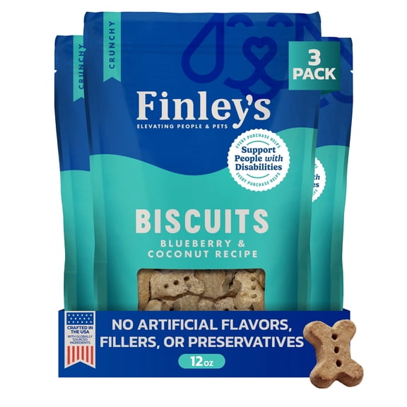 Finley's Oven Baked Dog Biscuits, Blueberry and Coconut, Crunchy, Healthy Dog Treats, for All Ages and Sizes, 12oz, 3 Pack