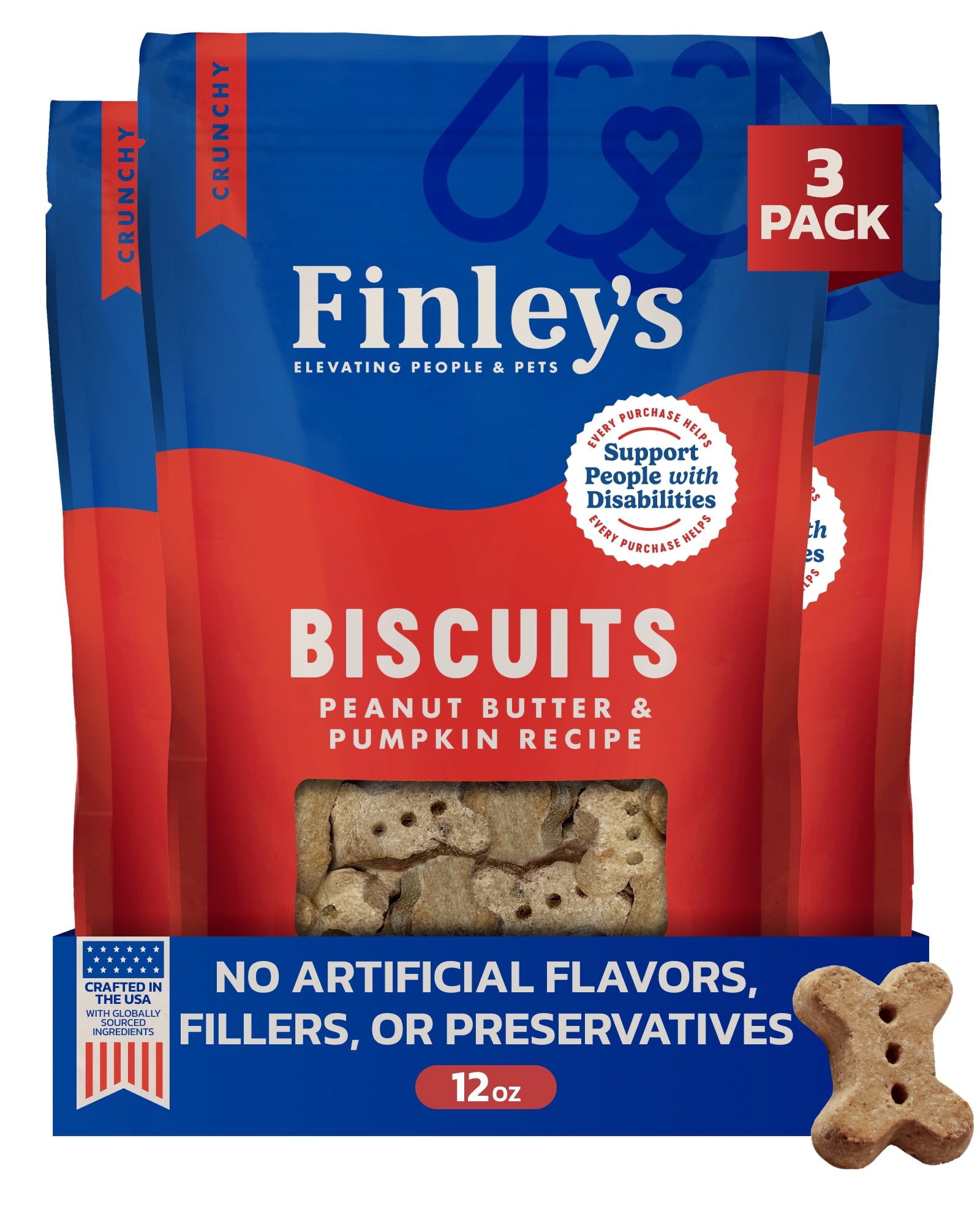 Finley's Oven Baked Dog Biscuits, Peanut Butter and Pumpkin, Crunchy, Healthy Dog Treats for All Ages and Sizes, 12oz, 3 Pack