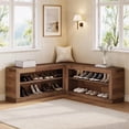 thumbnail image 1 of Finmind 2-Piece L-Shaped Corner Shoe Bench, Modular Wooden Nook Bench with Storage Shelves, 1 of 7